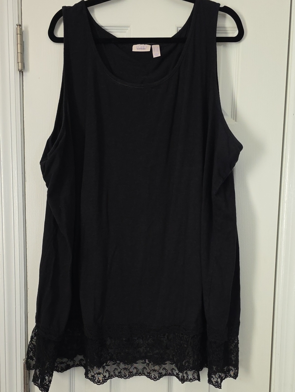 LOGO by Lori Goldstein Black Lace-Hem Tank
